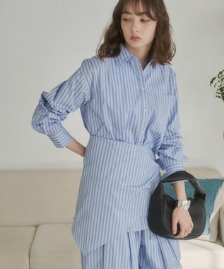 WEGO 【ANGIE VINTAGE】スカーフ付きオーバーサイズストライプシャツ ブルーその他
