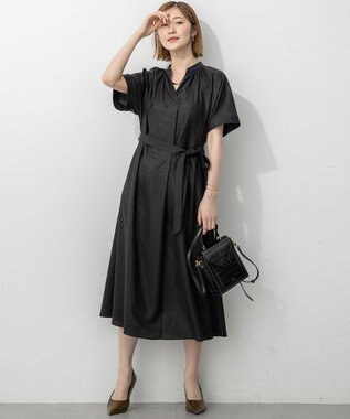 23区 L 【洗える】トリアセスラブストレッチ ワンピース ブラック系