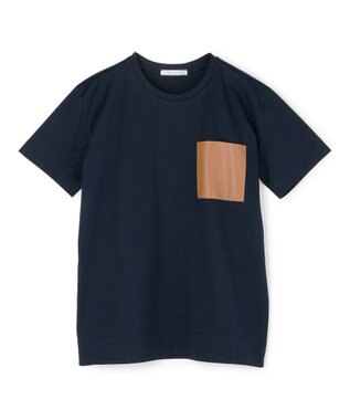 BEIGE， TORENIA / レザーポケットコットンクルーネックTシャツ Navy×Camel