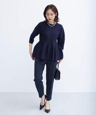 組曲 【美シルエット・ストレッチ・シワになりにくい】オシャクロス テーパードパンツ 【WEB限定】ネイビー系9