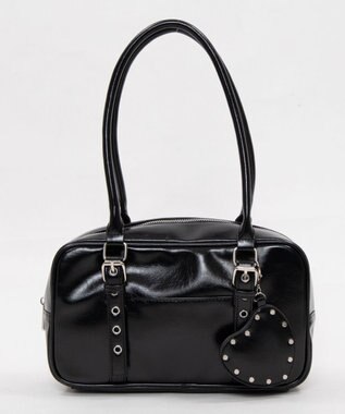 WEGO スタッズハートチャーム付きハトメボストン ブラック