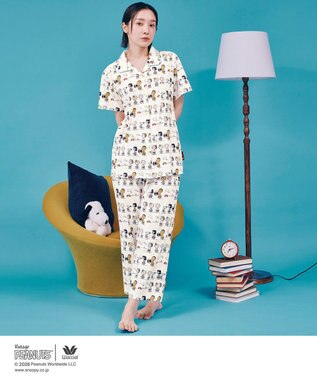 WACOAL PEANUTS パジャマ 5分袖 半袖 8分丈 綿100%(本体) スヌーピー レディース FDT167 /ワコール