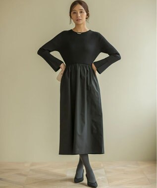 組曲 【WEB限定】リブニットコンビワンピース ブラック×ブラック系