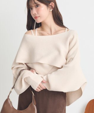 earth music&ecology 【2WAY】【洗濯機洗い可】SET2点クロスニット＋キャミソール Ivory