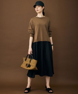 自由区 L 【人気異素材コンビの最新作・前後着用可】タフタコンビ ワンピース ブラウン×ブラック