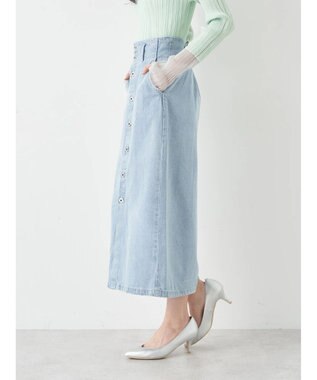 earth music&ecology ボタンナローデニムスカート Light Indigo