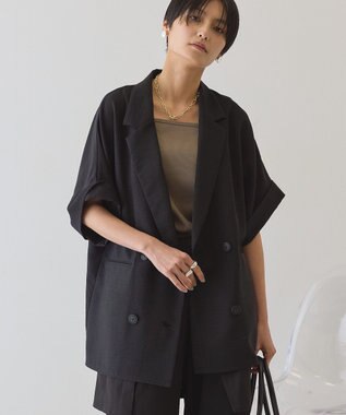 AMERICAN HOLIC 【先行予約】【イージーケア】リネンライク半袖ジャケット Black