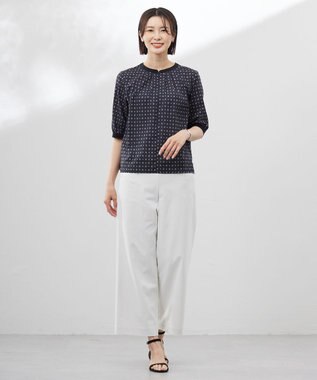 J.PRESS LADIES 【洗える・接触冷感・UVケア・吸水速乾・防透け】麻シェルドライ ワイドストレート マリン パンツ ナチュラル系