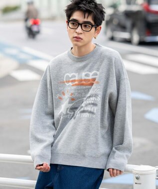 WEGO スプレーグラフィックニットプルオーバー グレー