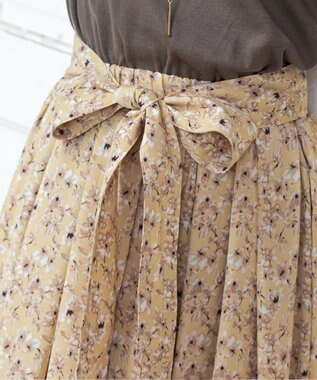 Tiaclasse 【洗える】異素材を組み合わせた花柄ドッキングワンピース カーキ