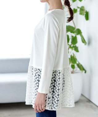Tiaclasse 【安田美沙子さん着用・選べる裾】 レイヤードヘムカットソーTシャツ オフ×白レース裾フレア