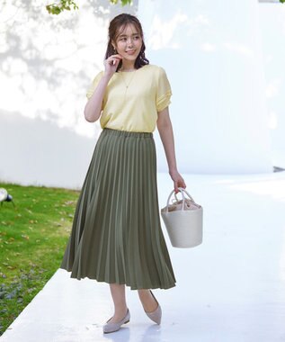 Tiaclasse L 【洗える】シアーチェック柄パフスリーブブラウス イエロー