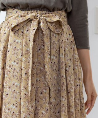 Tiaclasse 【洗える】異素材を組み合わせた花柄ドッキングワンピース カーキ