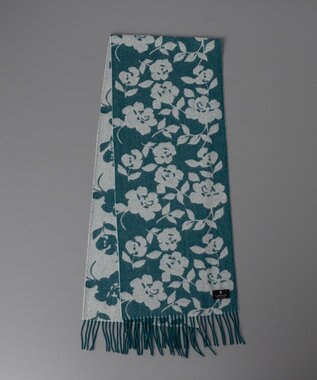 AURORA LANVIN COLLECTION ランバン コレクション ローズ柄 ジャカードマフラー ターコイズ