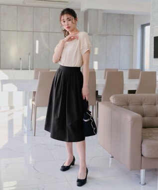 Tiaclasse L 【洗える】シアーチェック柄パフスリーブブラウス ベージュ