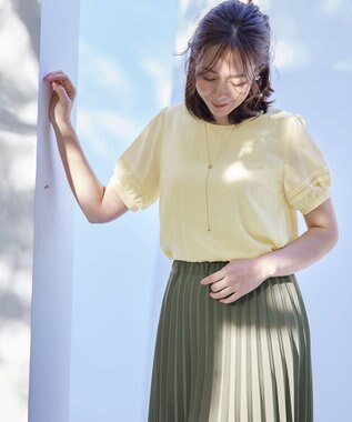 Tiaclasse L 【洗える】シアーチェック柄パフスリーブブラウス イエロー