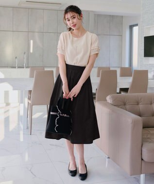 Tiaclasse L 【洗える】シアーチェック柄パフスリーブブラウス ベージュ