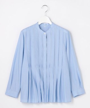 自由区 【カタログ掲載】ドレープブロードタック ブラウス サックス×白ライン