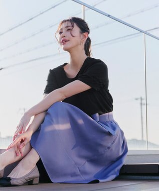 Tiaclasse L 【洗える】シアーチェック柄パフスリーブブラウス ブラック