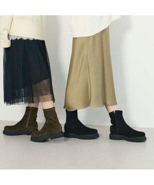 MODE ET JACOMO <carino>【レイン対応】厚底ショートブーツ ブラックスエード