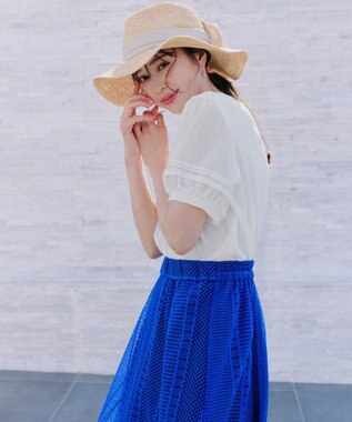 Tiaclasse L 【洗える】シアーチェック柄パフスリーブブラウス オフホワイト