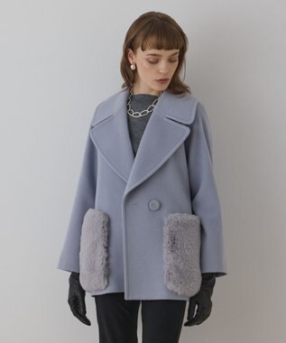 GRACE CONTINENTAL ファーポケットピーコート サックス