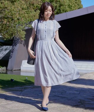 Tiaclasse L 【洗える】ペイズリー柄フレアスリーブワンピース ブルー