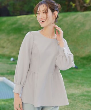 Tiaclasse 【ダブルクロス】パフスリーブペプラムチュニックブラウス グレージュ