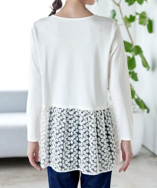 Tiaclasse 【安田美沙子さん着用・選べる裾】 レイヤードヘムカットソーTシャツ オフ×白レース裾フレア