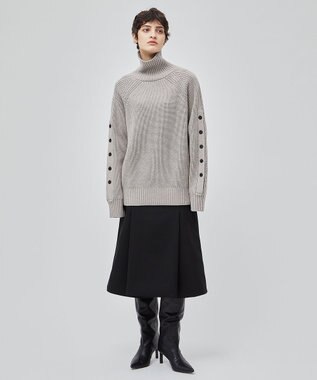 BEIGE， 【洗える】LEADER / ボタンディティールハイネックトップス Taupe