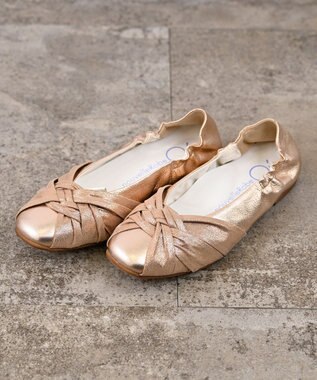 nouvelleRobe Oū 【本革・高反発】Square スクエアトゥ メッシュモチーフパンプス ピンクメタリック