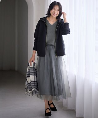 ANY 【ウエストゴム】シャイニーチュールスカート チャコール