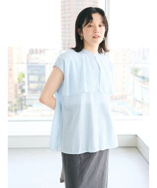 CRAFT STANDARD BOUTIQUE インド綿フリルブラウス Stripe Sax