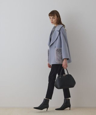 GRACE CONTINENTAL ファーポケットピーコート サックス