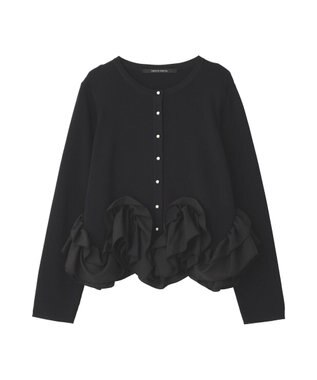 YECCA VECCA パール釦ラッフルカーディガン Black