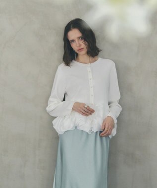 YECCA VECCA パール釦ラッフルカーディガン Off White