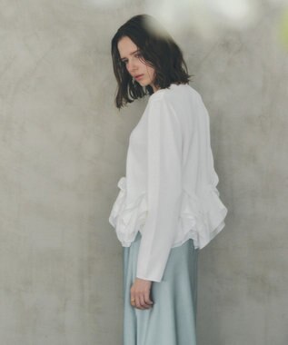 YECCA VECCA パール釦ラッフルカーディガン Off White