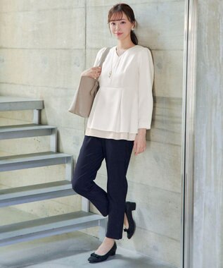 Tiaclasse L 【洗える】ストレッチサイドラインパンツ ネイビー