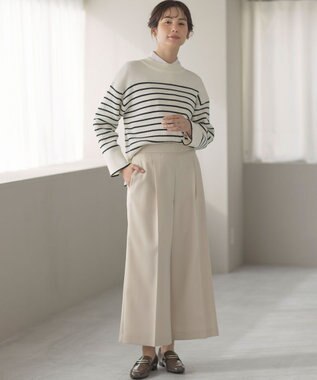 組曲 【WEB限定】ハイネック ゆるボーダーニット オフ×ブラック系1