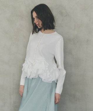 YECCA VECCA パール釦ラッフルカーディガン Off White