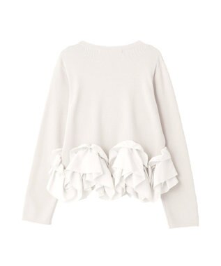 YECCA VECCA パール釦ラッフルカーディガン Gray Beige