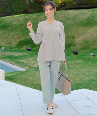 Tiaclasse 【ダブルクロス】パフスリーブペプラムチュニックブラウス グレージュ