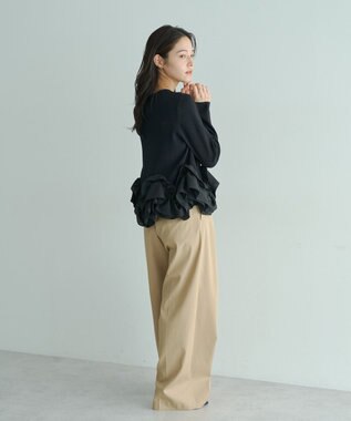 YECCA VECCA パール釦ラッフルカーディガン Black