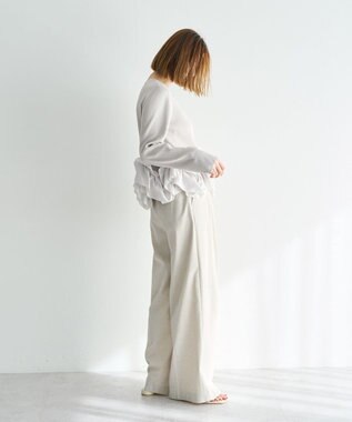 YECCA VECCA パール釦ラッフルカーディガン Gray Beige