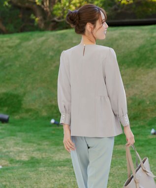 Tiaclasse 【ダブルクロス】パフスリーブペプラムチュニックブラウス グレージュ