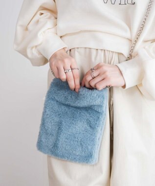 WEGO ファーチェーンミニショルダー サックス