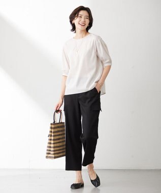 J.PRESS LADIES L 【WEB限定カラーあり・洗える】ラミーポプリン ボリュームスリーブ ブラウス ベージュ系
