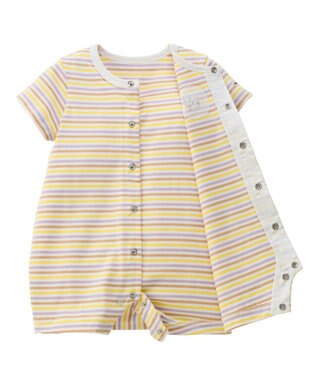 MIKI HOUSE HOT BISCUITS 【70-80cm】 みじんボーダー ワンポイント刺繍 ショートオール ラベンダー