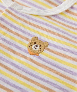 MIKI HOUSE HOT BISCUITS 【70-80cm】 みじんボーダー ワンポイント刺繍 ショートオール ラベンダー