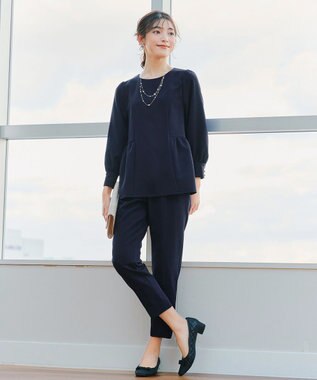 Tiaclasse 【ダブルクロス】パフスリーブペプラムチュニックブラウス ネイビー